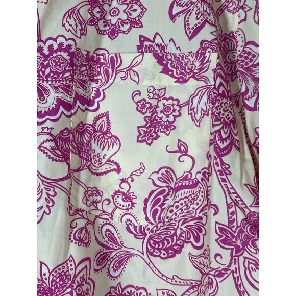 Lands End Button Up Tunic 12 Yellow Pink Floral No Iron Supima - Picture 5 of 12